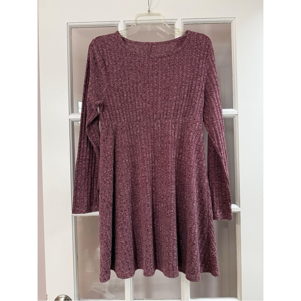 Maroon Long Sleeve Ribbed Dress